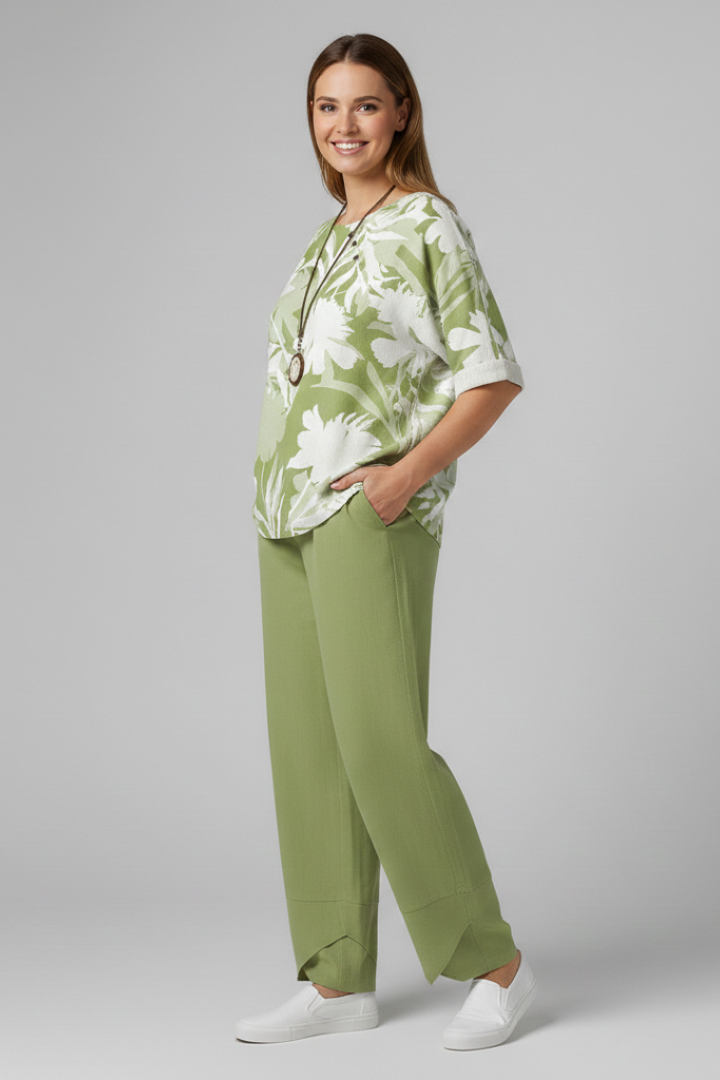 Women’s Two Piece Set with Floral Top and Trousers