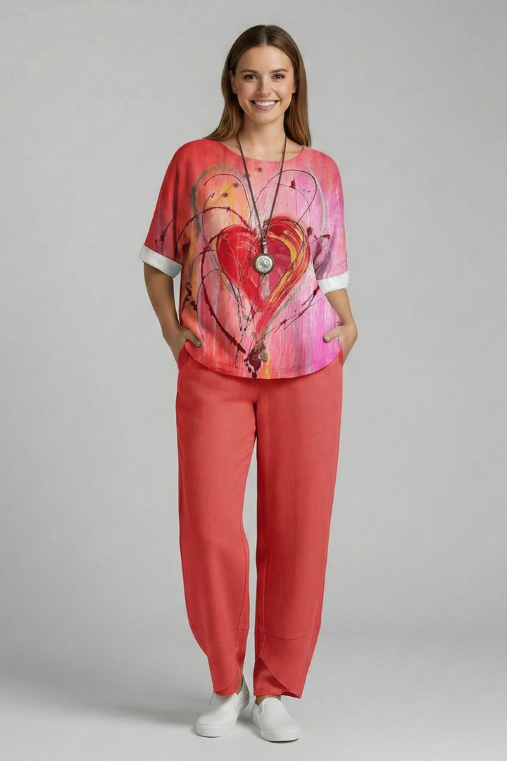 Women’s Two Piece Set with Floral Top and Trousers