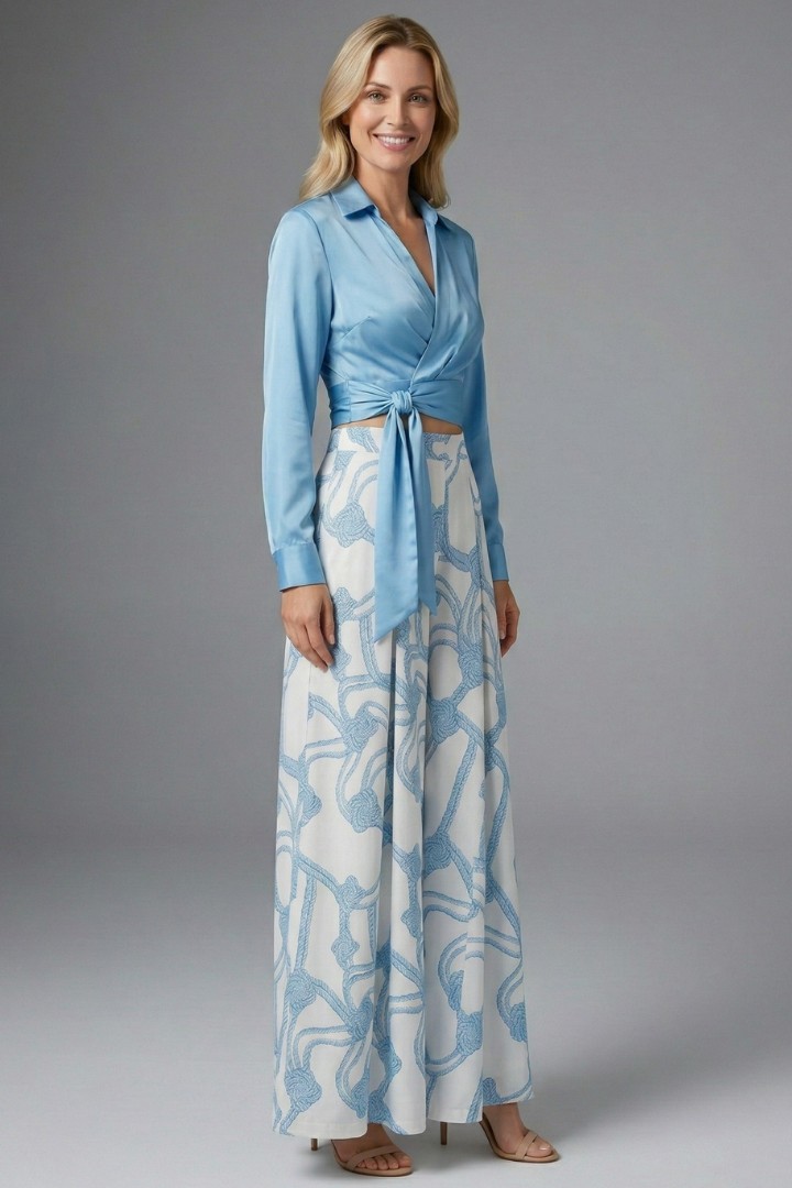 Women’s Two Piece Set with Long Sleeve Crop Top and Maxi Skirt