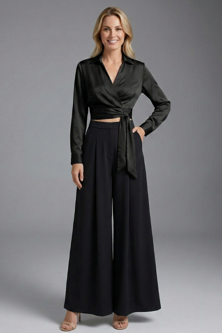 Women’s Two Piece Set with Long Sleeve Crop Top and Maxi Skirt