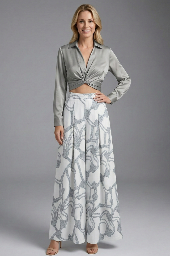 Women’s Two Piece Set with Long Sleeve Crop Top and Maxi Skirt