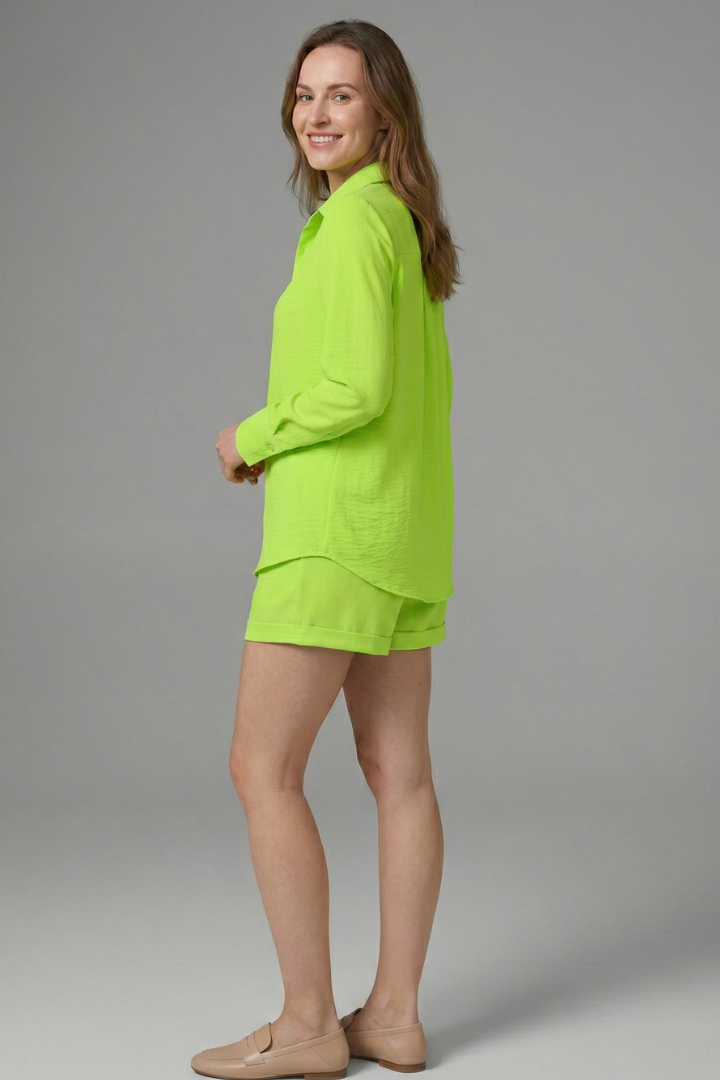Women’s Two Piece Set with Long Sleeve Shirt and Shorts