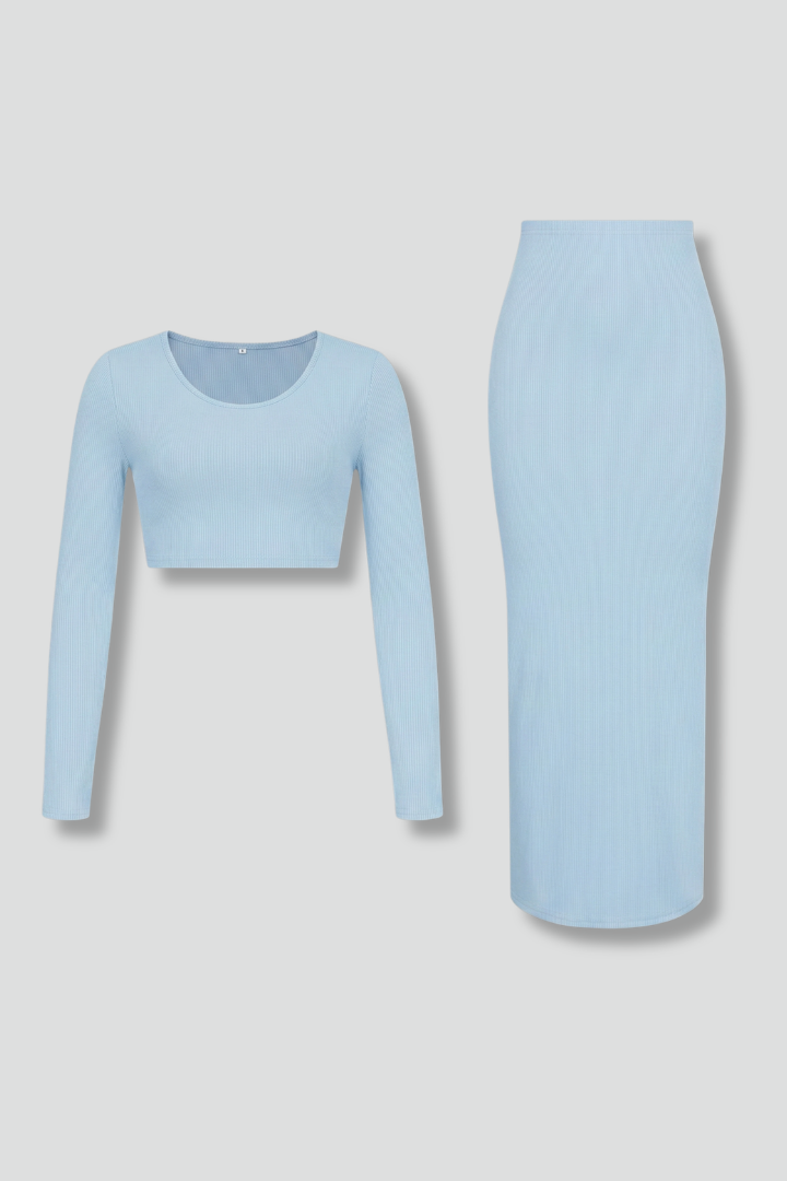 Women’s Two Piece Set with Long Sleeve Top and Maxi Skirt