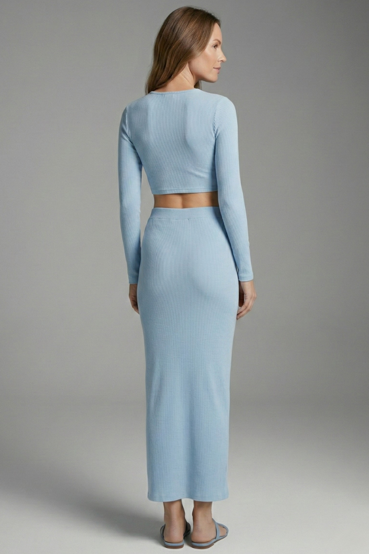Women’s Two Piece Set with Long Sleeve Top and Maxi Skirt