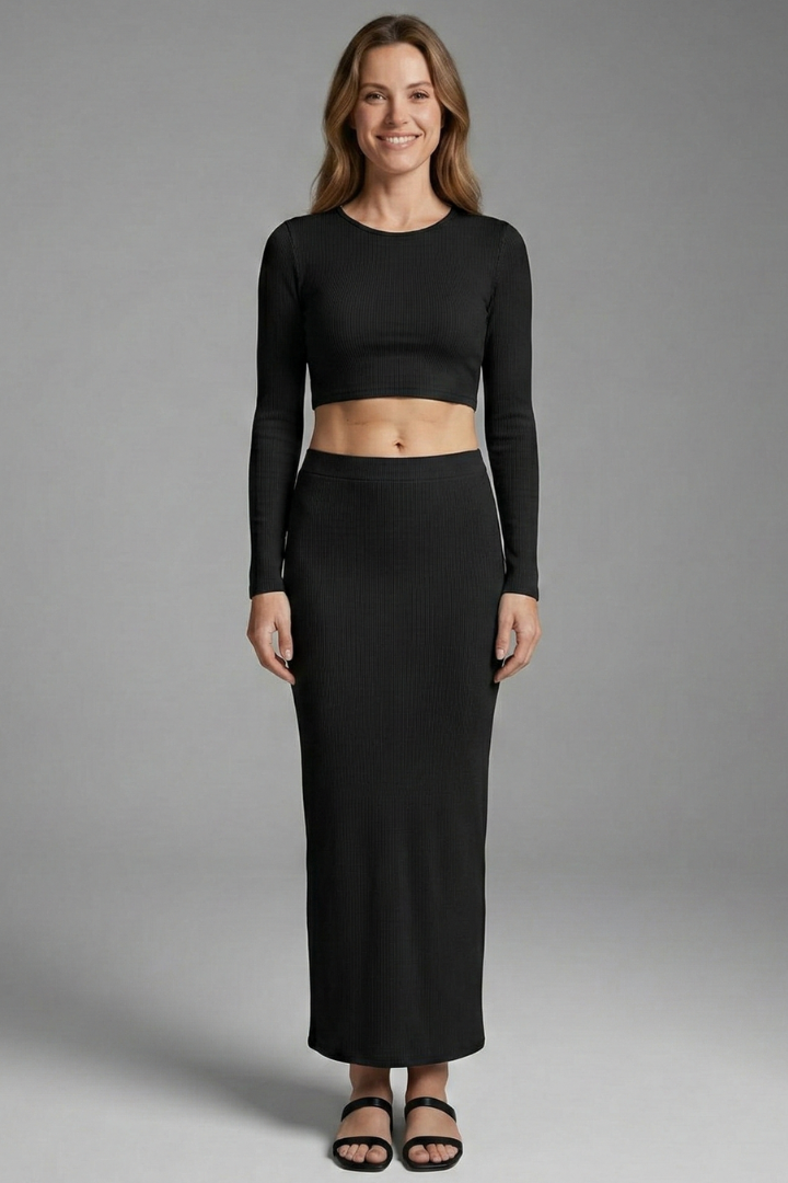 Women’s Two Piece Set with Long Sleeve Top and Maxi Skirt