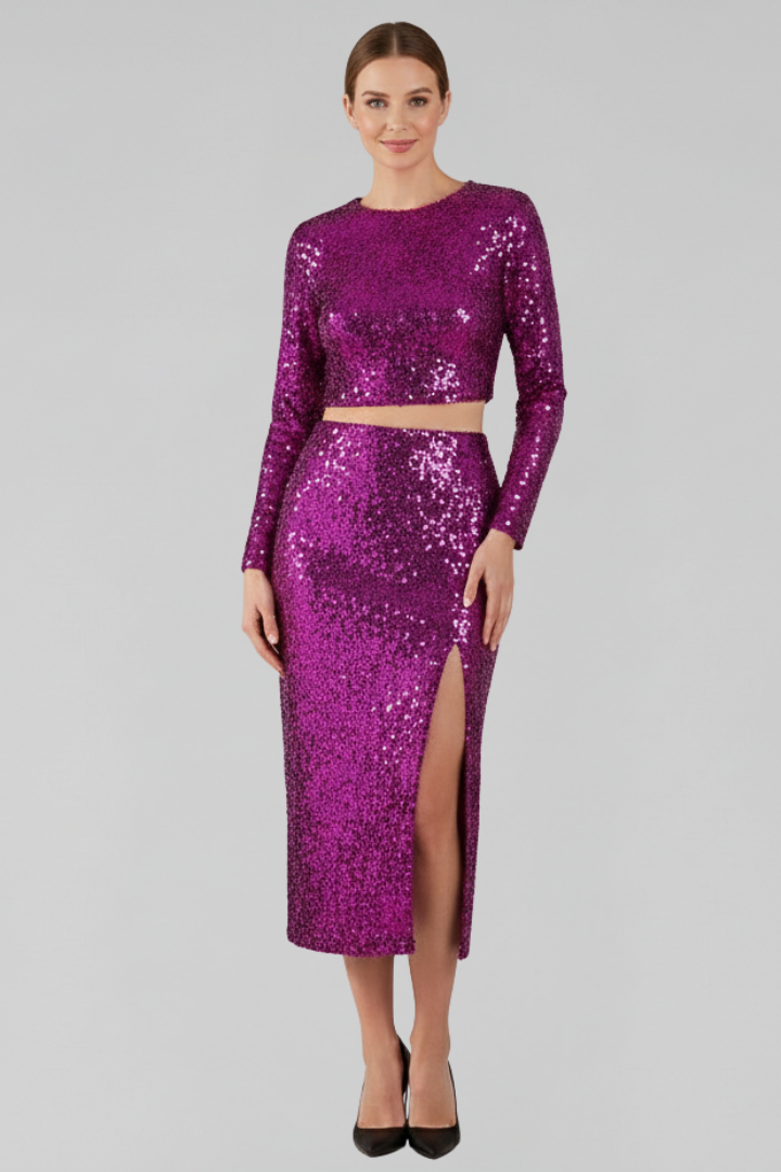 Women’s Two Piece Set with Long Sleeves and Side Slit