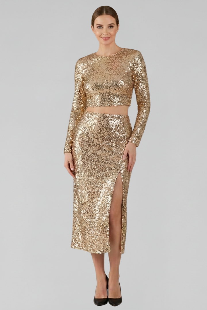 Women’s Two Piece Set with Long Sleeves and Side Slit