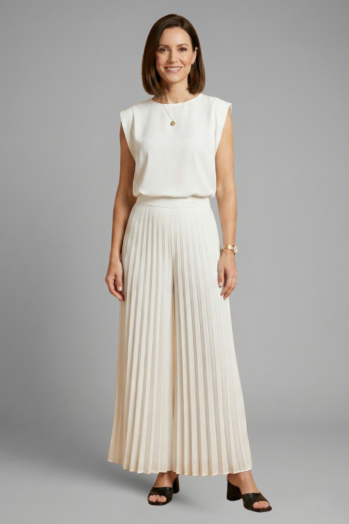Women’s Two Piece Set with Pleated Trousers and Flowing Top