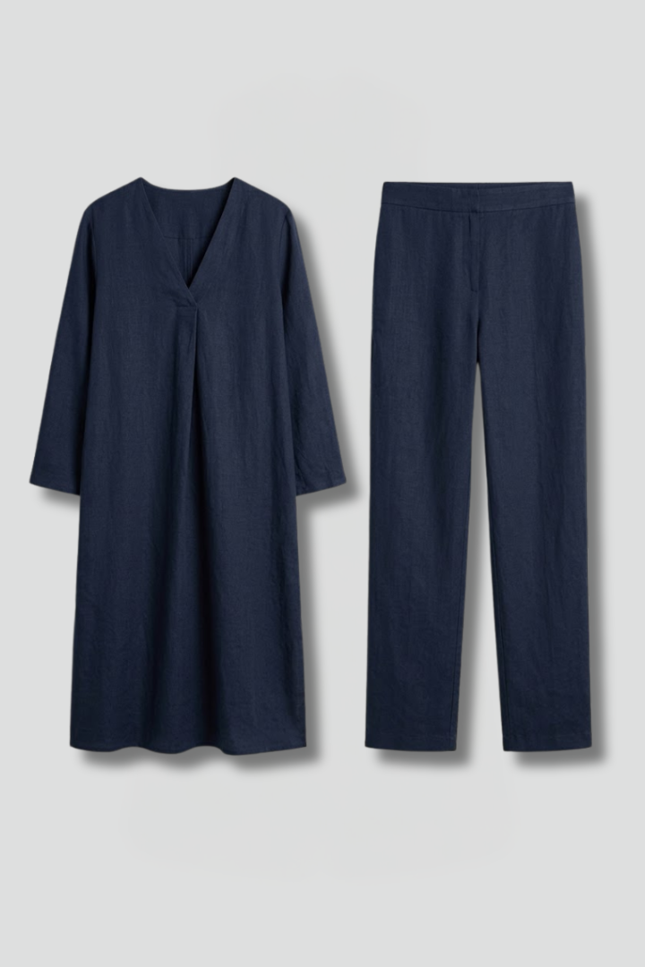 Women’s Two Piece Set with Short Sleeves and Full Length Trousers
