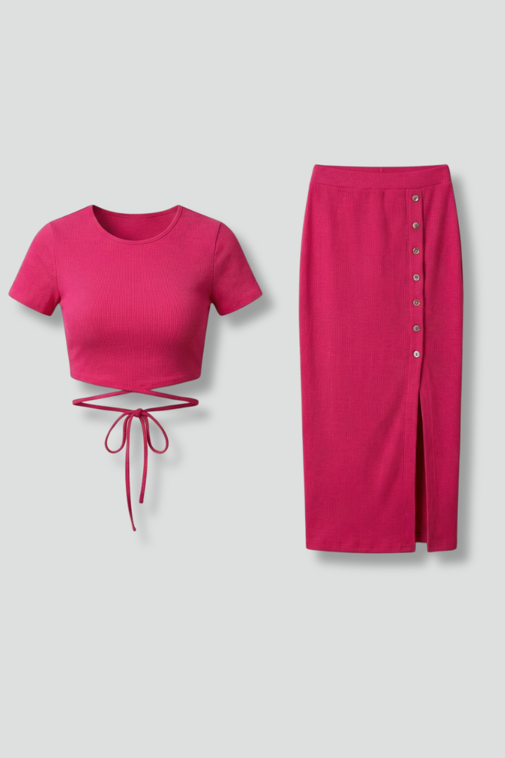 Women’s Two Piece Set with Sleeveless Top and Midi Skirt