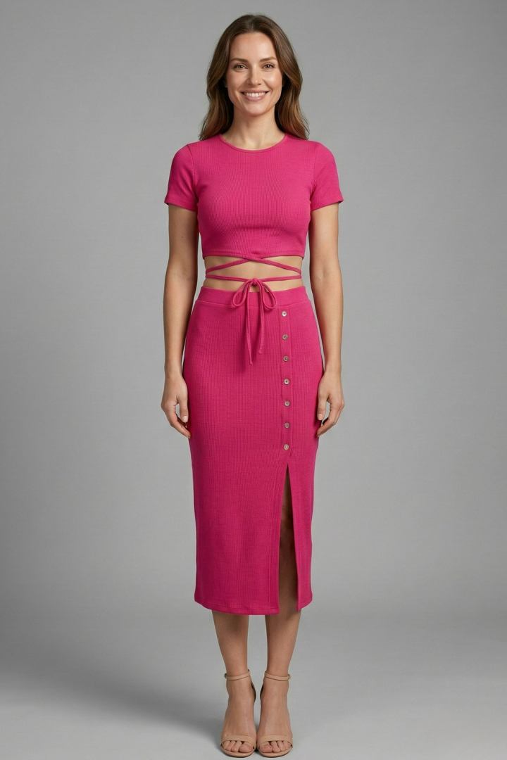 Women’s Two Piece Set with Sleeveless Top and Midi Skirt