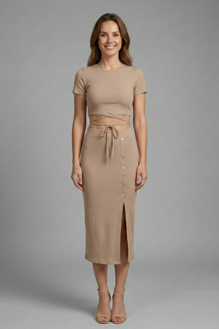 Women’s Two Piece Set with Sleeveless Top and Midi Skirt