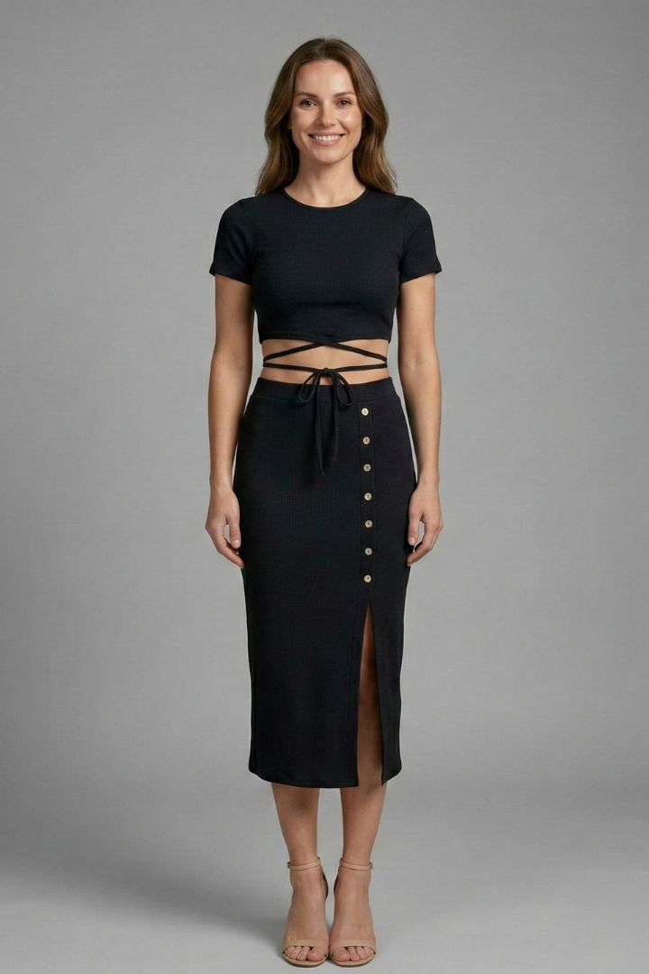 Women’s Two Piece Set with Sleeveless Top and Midi Skirt
