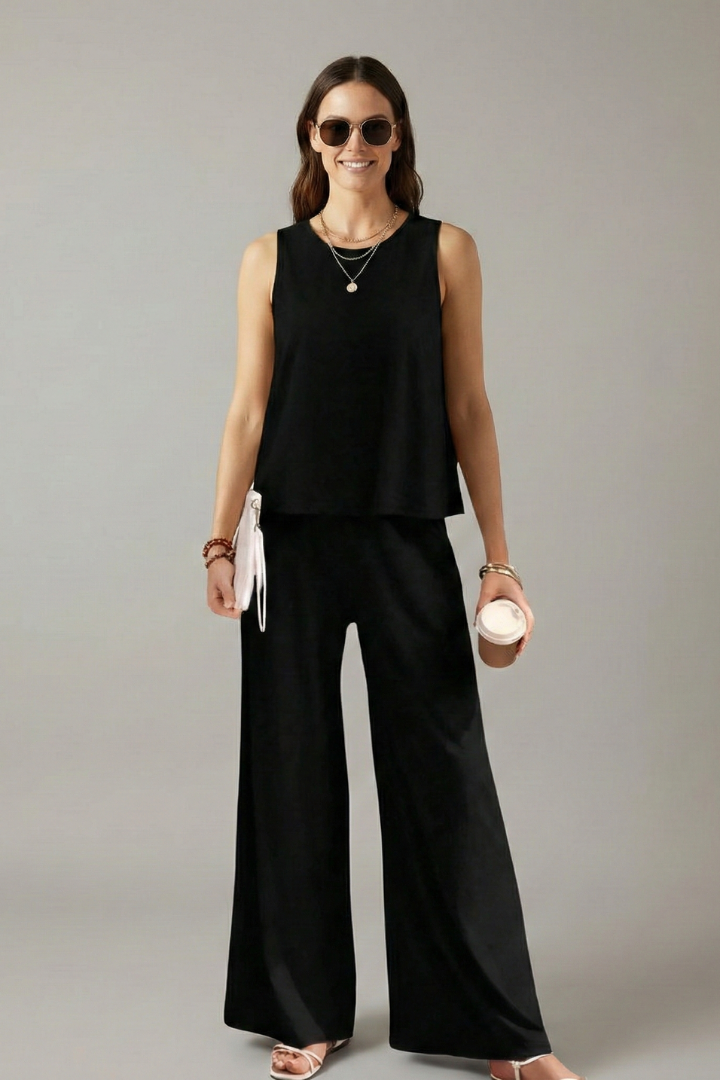 Women’s Two Piece Set with Sleeveless Top and Wide Legs