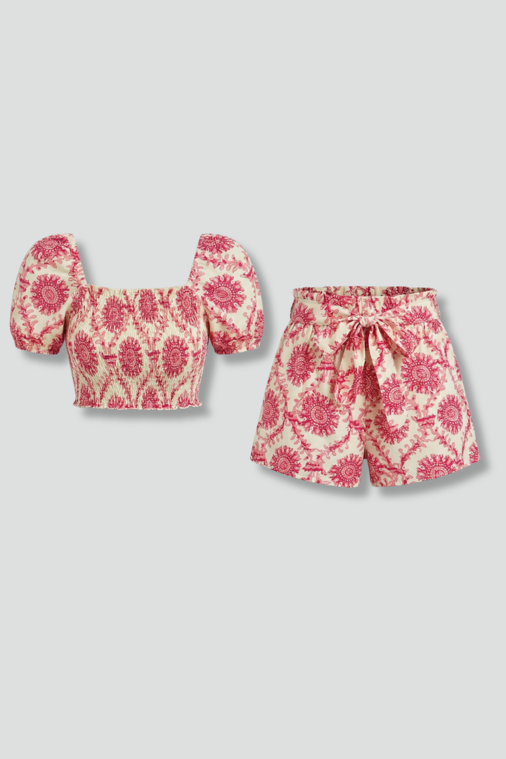 Women’s Two Piece Set with Square Neck Top and Shorts