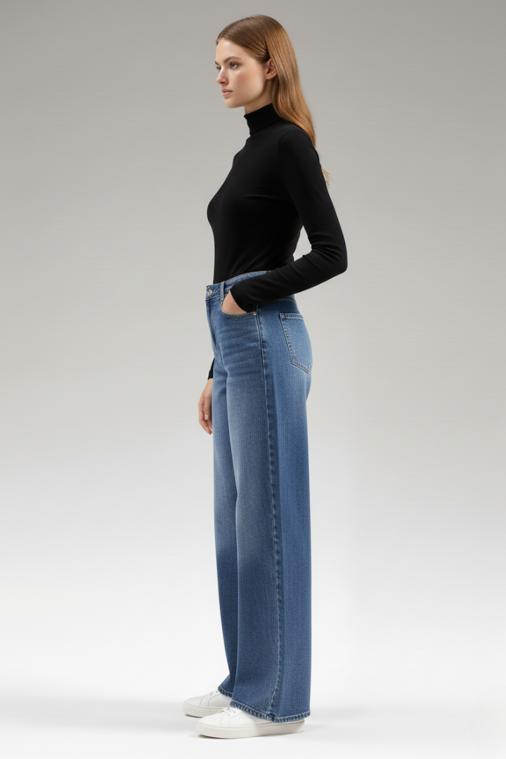 Women’s Wide-Leg Jeans with Belt Loops and Pockets