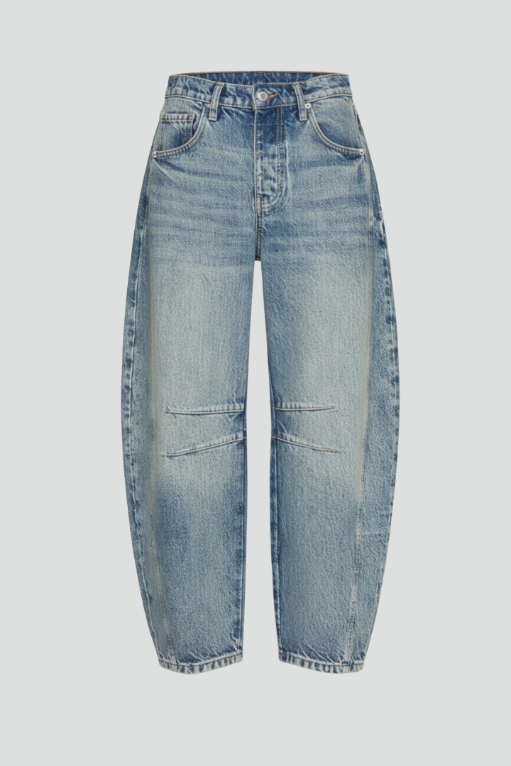 Women’s Wide-Leg Jeans with Front Fastening and Pockets