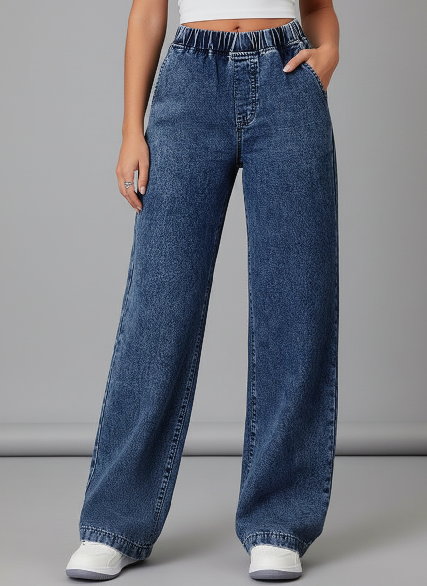 Women’s Wide-Leg Trousers with Elastic Waist and Straight Fit