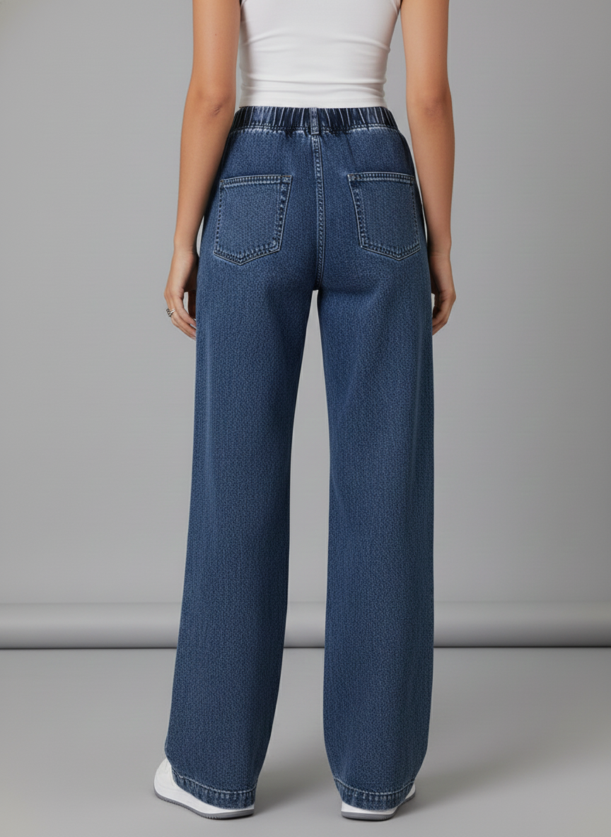 Women’s Wide-Leg Trousers with Elastic Waist and Straight Fit