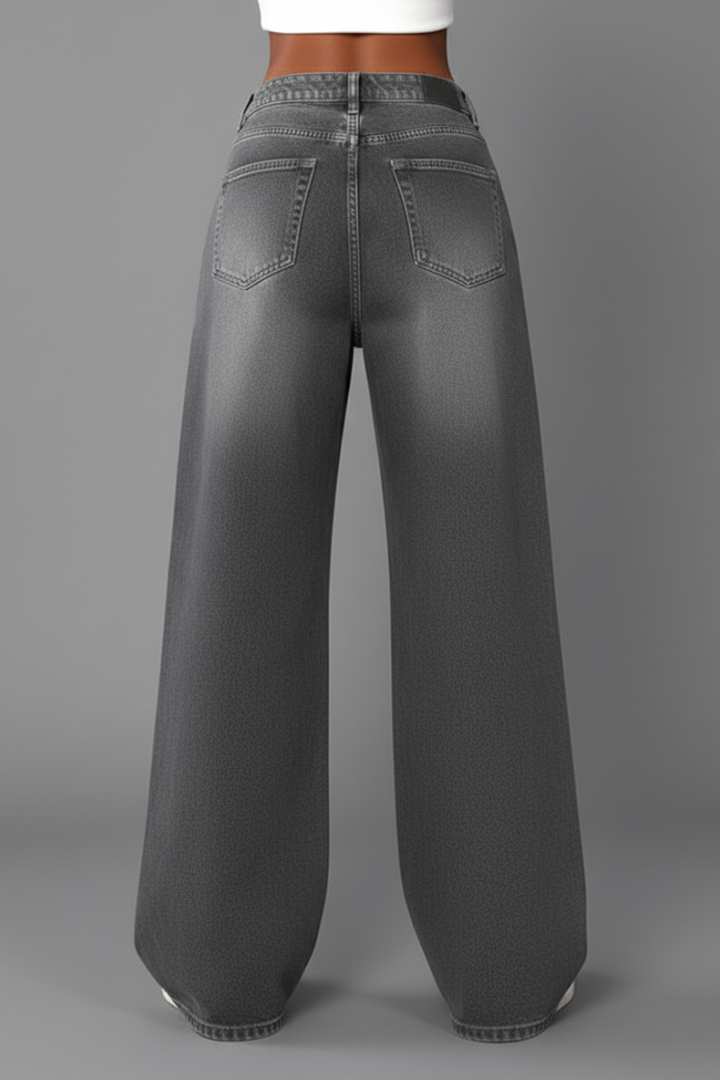Women’s Wide Leg Jeans with Ripped Details and Solid Surface