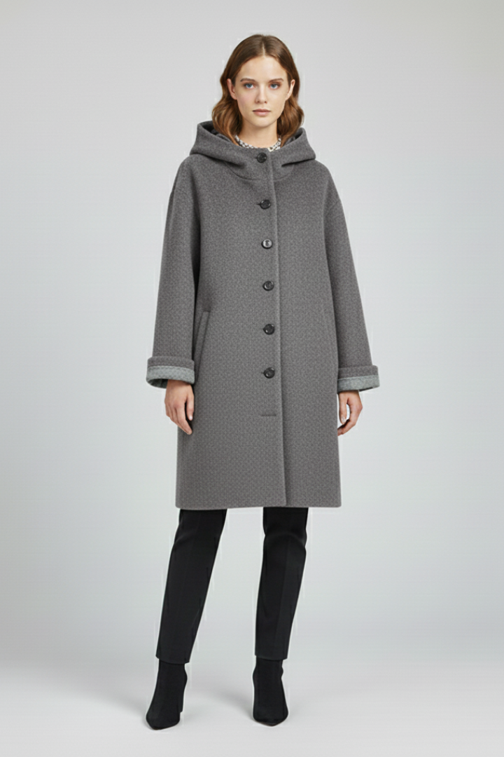 Women’s Winter Coat with Button Closure and Hip Pockets