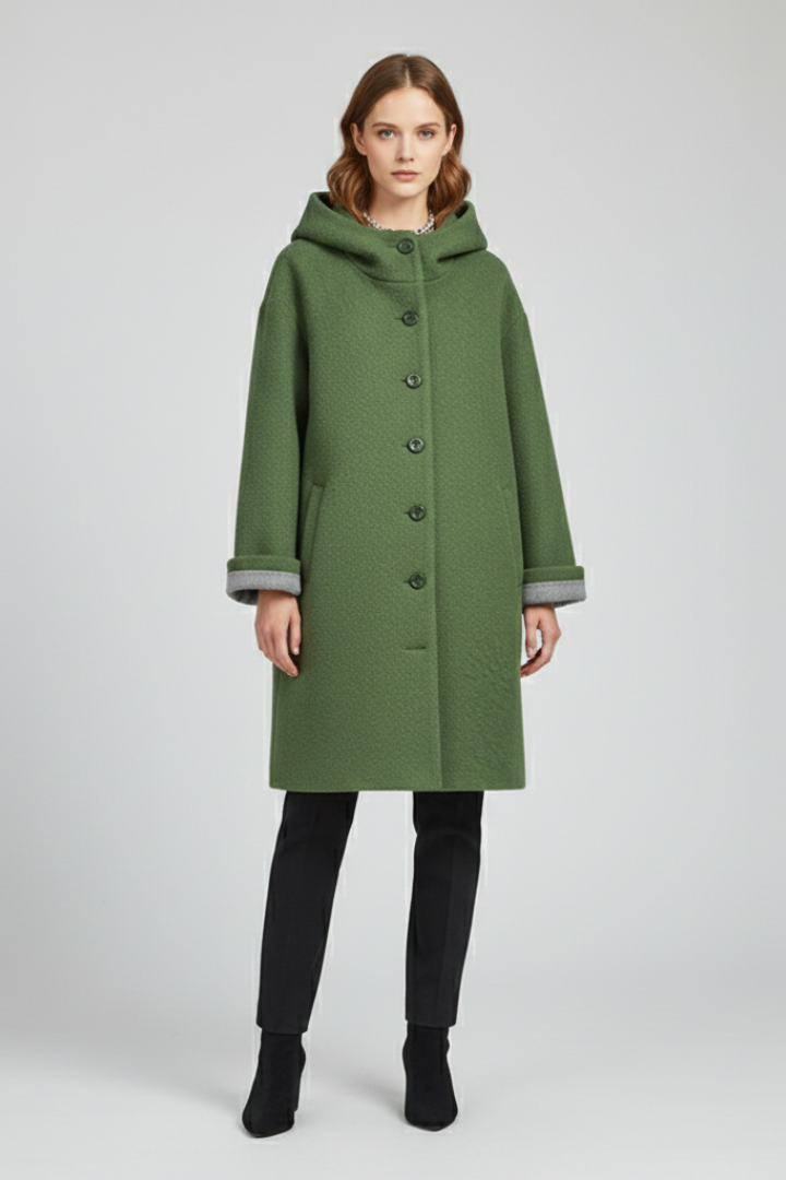 Women’s Winter Coat with Button Closure and Hip Pockets