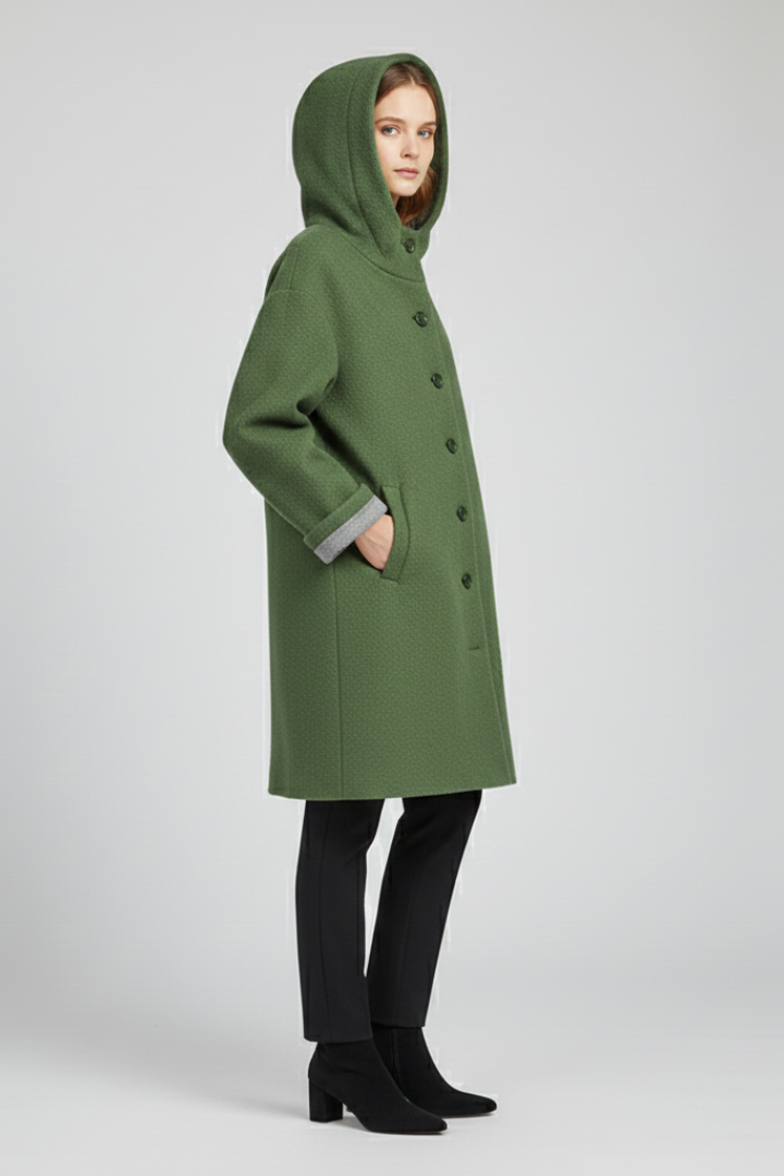 Women’s Winter Coat with Button Closure and Hip Pockets