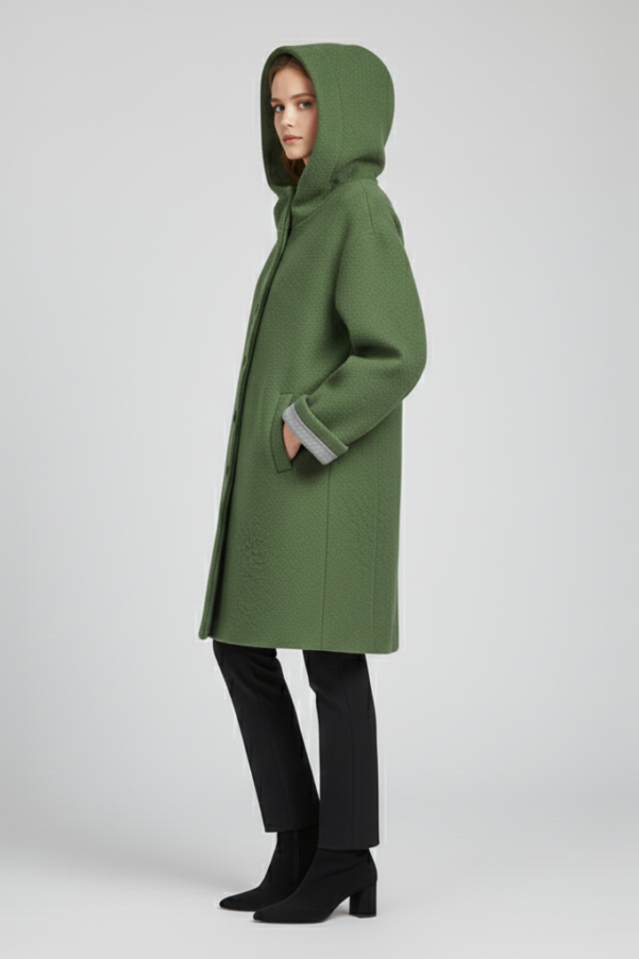 Women’s Winter Coat with Button Closure and Hip Pockets