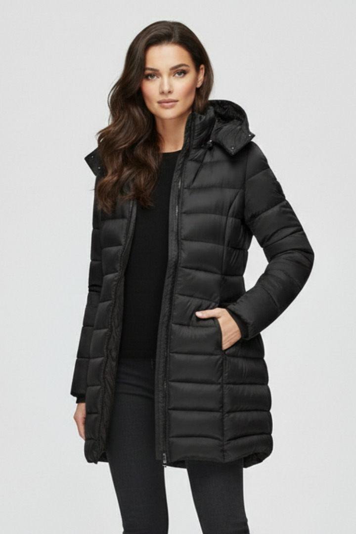Women’s Winter Coat with Lined Interior and Defined Shape