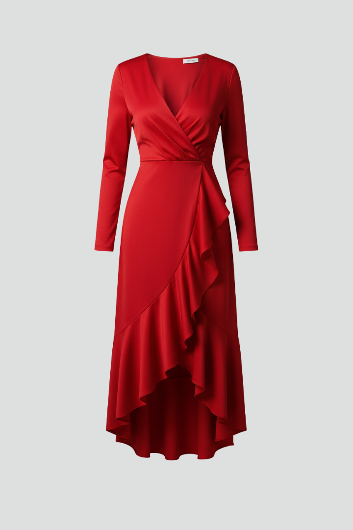 Women’s Wrap Dress with V Neckline and Long Sleeves