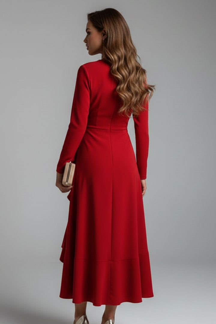 Women’s Wrap Dress with V Neckline and Long Sleeves