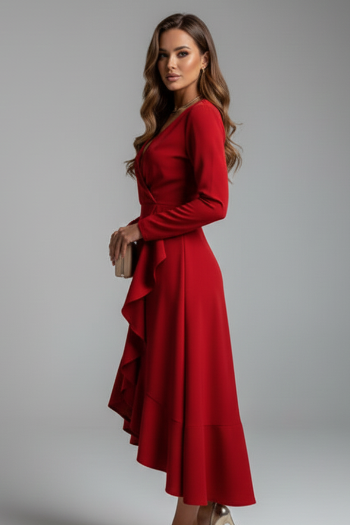 Women’s Wrap Dress with V Neckline and Long Sleeves