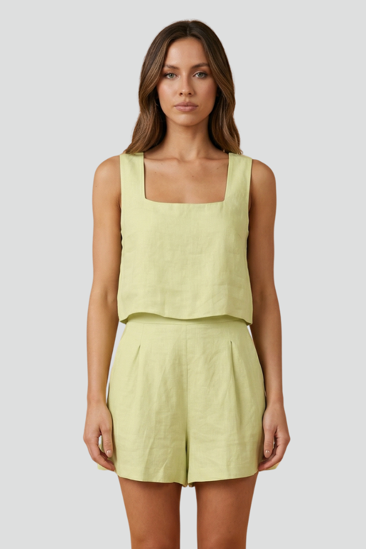 Women’s Two-Piece Set with Sleeveless Top and Elastic Waist Shorts