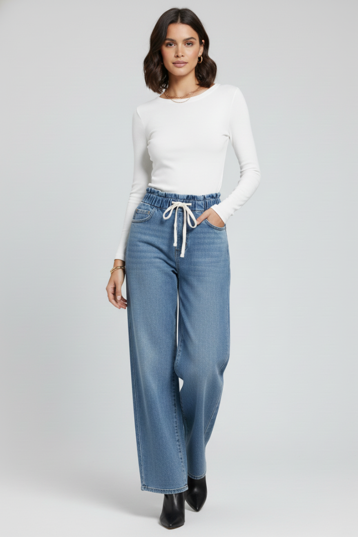 Women’s Wide-Leg Trousers with Elastic Waistband and Drawstring