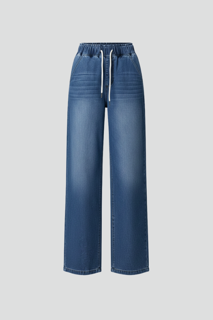 Women’s Wide-Leg Trousers with Elastic Waistband and Woven Surface