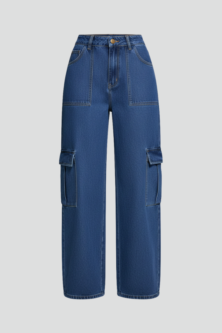 Women’s Cargo Trousers with Pockets and Woven Surface