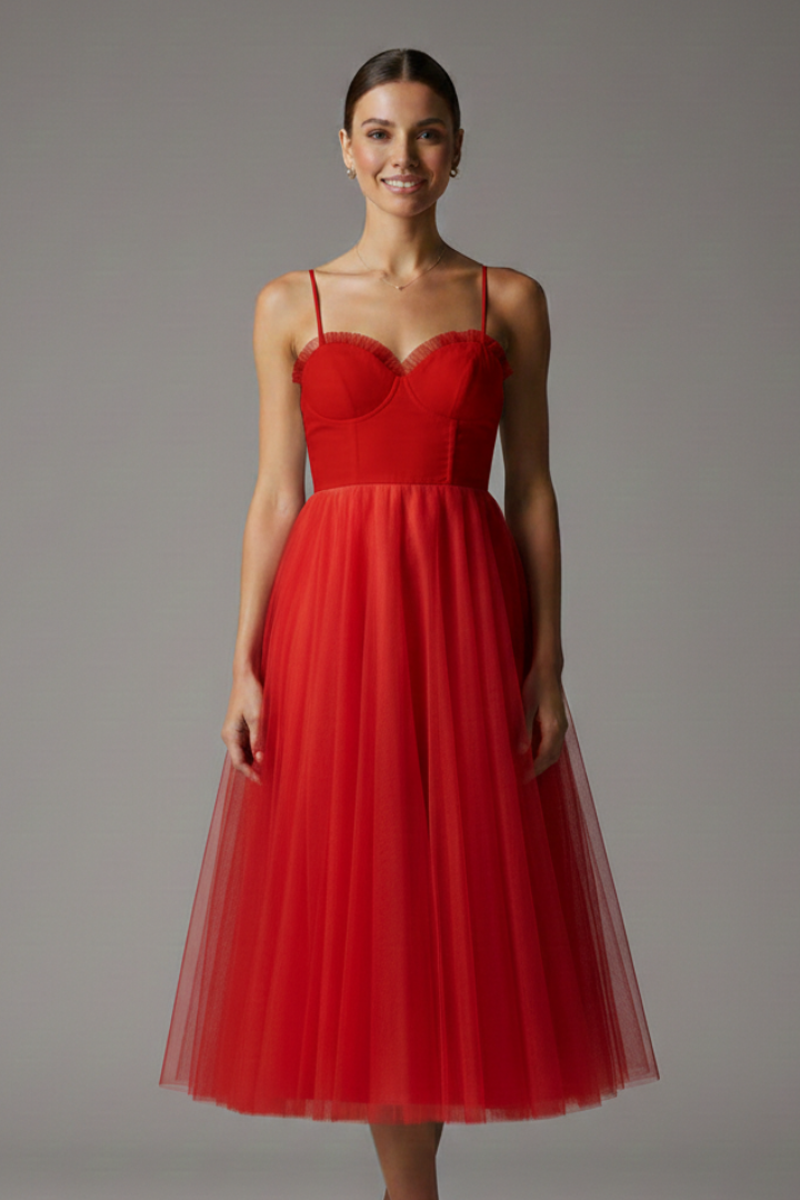 Women’s dress with sweetheart neckline and shoulder straps