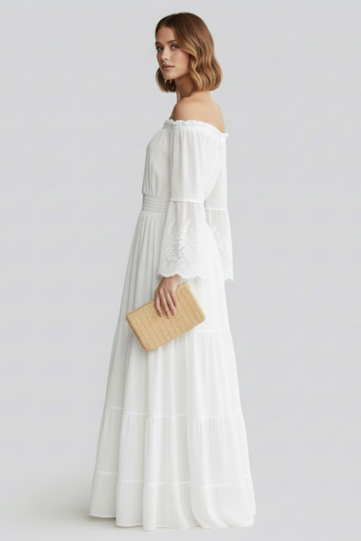 Women’s Maxi Dress with Off Shoulder and Lace Sleeves